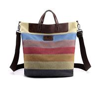 CORIOS Sac à Main Femme Rétro Sacs Portés Épaule Sac à Bandoulière en Toile Sac Cabas Rayures Multicolores Grand Capacité Sac Messager Sac Fourre pour Travail Voyage Fête Achat Multicolore