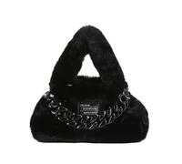CORIOS Sac à Main Moelleux en Peluche Femme Sacs Portés Épaule avec Décoration de Chaîne Épaisse et Tendance Souple Sac à Poignée Supérieure Élégant Sac Fourre Tout Sac Hobo Cabas Noir S