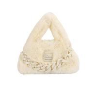 CORIOS Sac à Main Moelleux en Peluche Femme Sacs Portés Épaule avec Décoration de Chaîne Épaisse et Tendance Souple Sac à Poignée Supérieure Élégant Sac Fourre Tout Sac Hobo Cabas Beige S