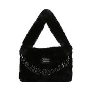 CORIOS Sac à Main Moelleux en Peluche Femme Sacs Portés Épaule avec Décoration de Chaîne Épaisse et Tendance Souple Sac à Poignée Supérieure Élégant Sac Fourre Tout Sac Hobo Cabas Noir L
