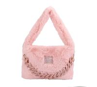 CORIOS Sac à Main Moelleux en Peluche Femme Sacs Portés Épaule avec Décoration de Chaîne Épaisse et Tendance Souple Sac à Poignée Supérieure Élégant Sac Fourre Tout Sac Hobo Cabas Rose L
