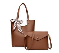 CORIOS Sac à Main pour Femme PU Cuir Sac Portés Épaule Étanche Sac Bandoulière Elégant Sac Hobo Sacs Cabas Rétro Sac Fourre Tout Léger Sac Messager Sac Seau 2pcs pour Travail Voyage Achats Marron