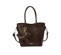 CORIOS Sac à Main Tote avec Pendentif de Chien 3D Femme Cuir PU Sac Porté Epaule Bandoulière Texture Tressée Élégante Sac Messager Fourre-Tout Sac Hobo Cabas pour Travail Shopping Voyage Café