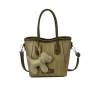 CORIOS Sac à Main Tote avec Pendentif de Chien 3D Femme Cuir PU Sac Porté Epaule Bandoulière Texture Tressée Élégante Sac Messager Fourre-Tout Sac Hobo Cabas pour Travail Shopping Voyage Vert