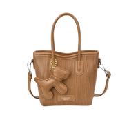 CORIOS Sac à Main Tote avec Pendentif de Chien 3D Femme Cuir PU Sac Porté Epaule Bandoulière Texture Tressée Élégante Sac Messager Fourre-Tout Sac Hobo Cabas pour Travail Shopping Voyage Kaki