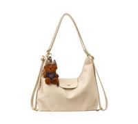 CORIOS Sac Bandoulière avec Pendentif Ours Mignon Sac à Main Femme en PU Cuir Grande Capacité Sacs Portés Épaule Mode Sac Fourre-Tout pour Bureau Voyage Travail Shopping Blanc