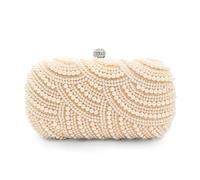CORIOS Sac de Soirée à Perles pour Femme Diamond Embrayage Sac en Strass à la Main Sacs D'épaule de Mariée Élégant Sacs Fourre-Tout avec Chaîne Détachable Luxe Pochette Portefeuille Beige