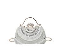 CORIOS Sac de Soirée à Perles pour Femme Sacs D'épaule de Mariée en Paillettes Sac en Strass à la Main Diamond Embrayage Luxe Pochette Portefeuille Élégant Sacs Fourre-Tout avec Chaîne Argent