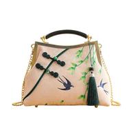 CORIOS Sac de Soirée de Pompons Femme Embrayage mit Broderie de Bambou Pochette Portefeuille en Polyester Sacs à Main D'épaule de Mariée Élégant Sac à Bandoulière pour Fête Cocktail Rose A