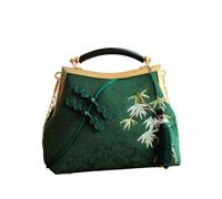 CORIOS Sac de Soirée de Pompons Femme Embrayage mit Broderie de Bambou Pochette Portefeuille en Polyester Sacs à Main D'épaule de Mariée Élégant Sac à Bandoulière pour Fête Cocktail Vert Foncé