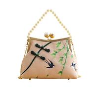 CORIOS Sac de Soirée de Pompons Femme Embrayage mit Broderie de Bambou Pochette Portefeuille en Polyester Sacs à Main D'épaule de Mariée Élégant Sac à Bandoulière pour Fête Cocktail Rose B