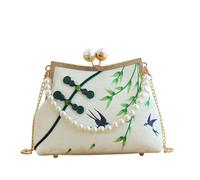 CORIOS Sac de Soirée de Pompons Femme Embrayage mit Broderie de Bambou Pochette Portefeuille en Polyester Sacs à Main D'épaule de Mariée Élégant Sac à Bandoulière pour Fête Cocktail Blanc B