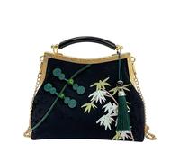 CORIOS Sac de Soirée de Pompons Femme Embrayage mit Broderie de Bambou Pochette Portefeuille en Polyester Sacs à Main D'épaule de Mariée Élégant Sac à Bandoulière pour Fête Cocktail Noir