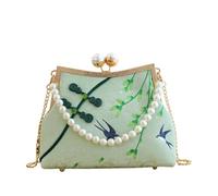CORIOS Sac de Soirée de Pompons Femme Embrayage mit Broderie de Bambou Pochette Portefeuille en Polyester Sacs à Main D'épaule de Mariée Élégant Sac à Bandoulière pour Fête Cocktail Vert Clair B