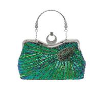CORIOS Sac de Soirée en Forme de Paon pour Femme Embrayage en Paillettes Sacs à Main D'épaule de Mariée Pochette Portefeuille en Perlés Élégant Sacs Fourre-Tout pour Mariage Cocktail Fête Argent