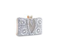 CORIOS Sac de Soirée en Strass pour Femme Diamond Embrayage Sacs à Main D'épaule de Mariée Élégant Sacs Fourre-Tout Rétro Pochette Portefeuille pour Fête Cocktail Mariage Ceremonie Argent