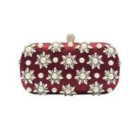 CORIOS Sac de Soirée en Strass pour Femme Pochette Portefeuille à Perles Sacs à Main D'épaule de Mariée Élégant Sacs Fourre-Tout avec Chaîne Diamond Embrayage pour Cocktail Fête Mariage Vin Rouge