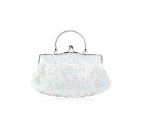 CORIOS Sac de Soirée Femme Perle Embrayage Paillettes Pochette de Mariage Vintage Sacs à Main D'épaule de Mariée Élégant Sacs Fourre-Tout pour Ceremonie Mariage Fête Cocktail Blanc
