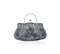CORIOS Sac de Soirée Femme Perle Embrayage Paillettes Pochette de Mariage Vintage Sacs à Main D'épaule de Mariée Élégant Sacs Fourre-Tout pour Ceremonie Mariage Fête Cocktail Gris