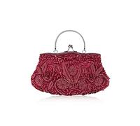 CORIOS Sac de Soirée Femme Perle Embrayage Paillettes Pochette de Mariage Vintage Sacs à Main D'épaule de Mariée Élégant Sacs Fourre-Tout pour Ceremonie Mariage Fête Cocktail Vin Rouge
