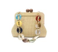 CORIOS Sac de Soirée pour Femme Plissé Embrayage Sacs à Main D'épaule de Mariée Luxueux Perles en Bois Pochette Portefeuill Sacs Fourre-Tout de Chaîne Élégant Cocktail Fête Sac à Bandoulière Paille