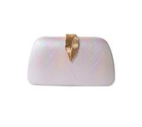 CORIOS Sac de Soirée pour Femme Pochette à Boucle de Feuille Sacs Fourre-Tout de Chaîne Sacs à Main D'épaule de Mariée Embrayage Sac à Bandoulière pour Fête Banquet Mariage Blanc