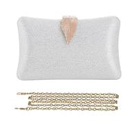 CORIOS Sac de Soirée pour Femme Pochette Mariage à Boucle de Feuille Sacs à Main D'épaule de Mariée Sacs Fourre-Tout de Chaîne Sac à Bandoulière Embrayage pour Fête Banquet Mariage Blanc
