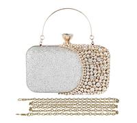 CORIOS Sac de Soirée pour Femme Sac en Strass à la Main Pochettes Sacs Fourre-Tout Sacs à Main D'épaule de Mariée Diamond Embrayage Sac à Bandoulière pour Fête Banquet Mariage Bal Argent