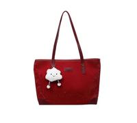 CORIOS Sac Ordinateur Portable en Velours Femme Sacs à Main Portés Épaule avec Mignon Pendentif Nuage Grande Sac Porté-Documents Serviette Fourre-Tout pour Affaires Voyage Achats Travail Rouge vin