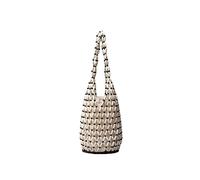 CORIOS Sac Seau à Cordon Sac Fourre-Tout Tissé à la Main Femmes Bois Perles Sac de Plage Sac Fourre Bohème Ajouré Sacs Cabas avec Poche intérieure Petit Sac à Main Blanches + Perles Noires