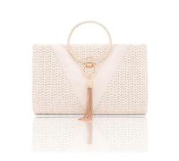 CORIOS Sac Tissé en Paille pour Femme Frangé Embrayage Sac de Soirée Sacs à Main D'épaule de Mariée Sacs Fourre-Tout de Chaîne Élégant Sac à Bandoulière Luxueux Pochettes et Clutches Blanc
