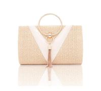 CORIOS Sac Tissé en Paille pour Femme Frangé Embrayage Sac de Soirée Sacs à Main D'épaule de Mariée Sacs Fourre-Tout de Chaîne Élégant Sac à Bandoulière Luxueux Pochettes et Clutches Jaune