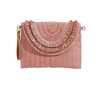 CORIOS Sac Tissé en Paille pour Femme Sac Fourre-Tout Tressés à la Main Enveloppe Sacs Cabas Bohème Sac de Plage D'été Sacs Portés Épaule avec Glands Rétro Sac à Main Sac à Bandoulière Rose
