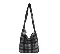 CORIOS Sacs Portés Épaule Écossais pour Femme Sac à Main en Laine d'agneau Moelleux en Peluche Sac à Bandoulière Grande Capacité Sac Hobo Cabas Élégant Rétro Sac Fourre Tout Messager Gris