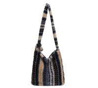 CORIOS Sacs Portés Épaule Écossais pour Femme Sac à Main en Laine d'agneau Moelleux en Peluche Sac à Bandoulière Grande Capacité Sac Hobo Cabas Élégant Rétro Sac Fourre Tout Messager Bleu