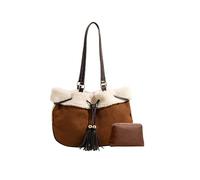 CORIOS Sacs Portés Épaule en Daim pour Femme Sac à Main en Laine d'agneau Sacs Cabas Moelleux en Peluche Sac Seau à Cordon Rétro Sac Fourre Tout Grande Sac Hobo 2pcs Café
