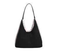 CORIOS Sacs Portés Épaule en Daim pour Femme Sac à Main en Laine d'agneau Sacs Cabas Moelleux en Peluche Rétro Sac Fourre Tout Grande Doux Sac Hobo pour Achat Travail Voyage Noir