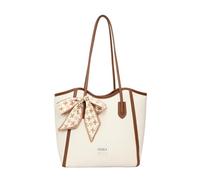 CORIOS Sacs Portés Épaule en PU Cuir Sac à Main avec Décoration de Foulard à Nœud Grand Sac Porté-Documents Serviette Mallette Élégant Bureau Travail Voyage Sac Fourre-Tout Beige