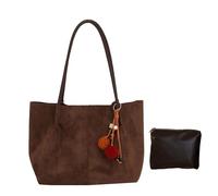 CORIOS Sacs Portés Épaule en PU Daim Femme Sac à Main avec Charm Grande Capacité Sac Hobo Cabas Rétro Sac Fourre Tout Tote 2pcs Idéal pour la Vie Quotidienne le Travail et les Achats Café