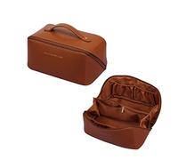 CORIOS Trousse de Toilette Femme Portable Sac de Maquillage de Voyage Imperméable PU Trousse Maquillage Cosmétique Sac Organisateur avec de Nombreux Compartiments pour Voyage Gym Camping Marron