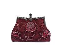 CORIOS Vintage 1920s Perle Sac de Soirée Floral Embrayage Paillettes Pochette pour Femme Sacs à Main D'épaule de Mariée Élégant Sacs Fourre-Tout pour Cocktail Ceremonie Fête Mariage Vin Rouge