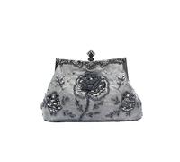 CORIOS Vintage 1920s Perle Sac de Soirée Floral Embrayage Paillettes Pochette pour Femme Sacs à Main D'épaule de Mariée Élégant Sacs Fourre-Tout pour Cocktail Ceremonie Fête Mariage Gris Foncé