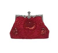 CORIOS Vintage 1920s Perle Sac de Soirée Floral Embrayage Paillettes Pochette pour Femme Sacs à Main D'épaule de Mariée Élégant Sacs Fourre-Tout pour Cocktail Ceremonie Fête Mariage Rouge