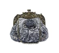 CORIOS Vintage 1920s Perle Sac de Soirée Floral Embrayage pour Femme Paillettes Pochette Sacs à Main D'épaule de Mariée Élégant Sacs Fourre-Tout pour Ceremonie Cocktail Mariage Fête Gris Foncé