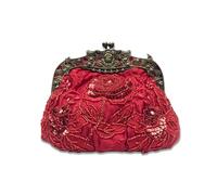 CORIOS Vintage 1920s Perle Sac de Soirée Floral Embrayage pour Femme Paillettes Pochette Sacs à Main D'épaule de Mariée Élégant Sacs Fourre-Tout pour Ceremonie Cocktail Mariage Fête Rouge