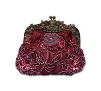 CORIOS Vintage 1920s Perle Sac de Soirée Floral Embrayage pour Femme Paillettes Pochette Sacs à Main D'épaule de Mariée Élégant Sacs Fourre-Tout pour Ceremonie Cocktail Mariage Fête Vin Rouge