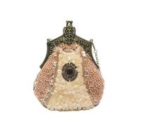 CORIOS Vintage 1920s Perle Sac de Soirée Sacs à Main D'épaule de Mariée Floral Embrayage pour Femme Élégant Sacs Fourre-Tout Rétro Paillettes Pochette pour Ceremonie Mariage Fête Cocktail Champagne