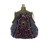CORIOS Vintage 1920s Perle Sac de Soirée Sacs à Main D'épaule de Mariée Floral Embrayage pour Femme Élégant Sacs Fourre-Tout Rétro Paillettes Pochette pour Ceremonie Mariage Fête Cocktail Pourpre