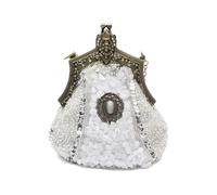 CORIOS Vintage 1920s Perle Sac de Soirée Sacs à Main D'épaule de Mariée Floral Embrayage pour Femme Élégant Sacs Fourre-Tout Rétro Paillettes Pochette pour Ceremonie Mariage Fête Cocktail Argent