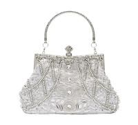 CORIOS Vintage 1920s Sac de Soirée Perle Embrayage pour Femme Paillettes Pochette Sacs à Main D'épaule de Mariée Élégant Sacs Fourre-Tout pour Ceremonie Mariage Fête Cocktail Argent